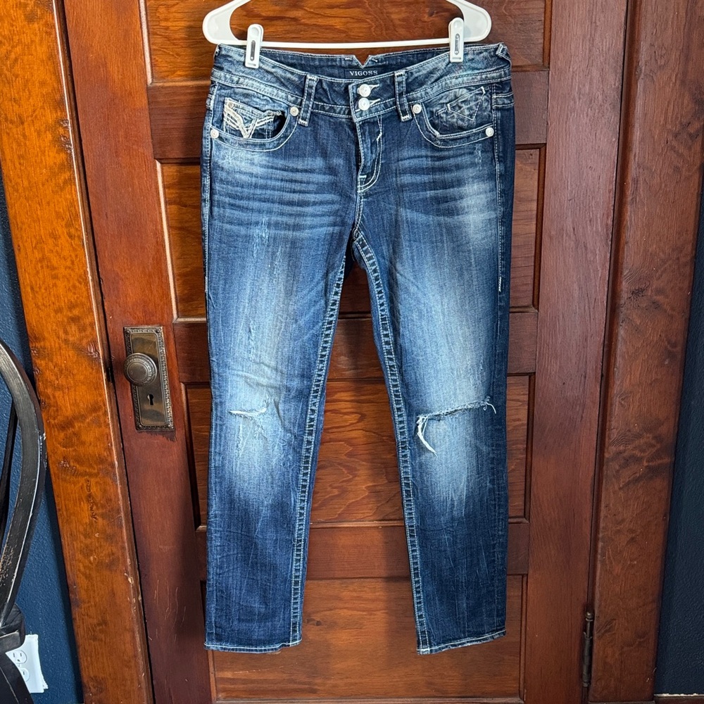 Vigoss Women's Dark Blue Distressed Chelsea Boyfriend Jeans